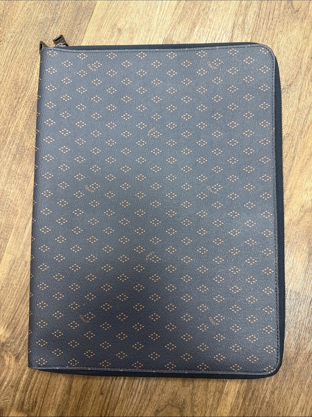 Coach Men's Zip Folio in Dark Blue with Tan Accents